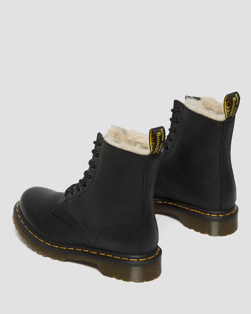 Black Women's Dr Martens 1460 Faux Fur Lined Lace Up Boots | CA 159PJJ